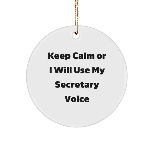 Funny Secretary Gifts from Friends for Men Women Coworkers Office Christmas Decorations Circle Ornament 'Keep Calm Or I Will Use My Secretary Voice' - Image 1