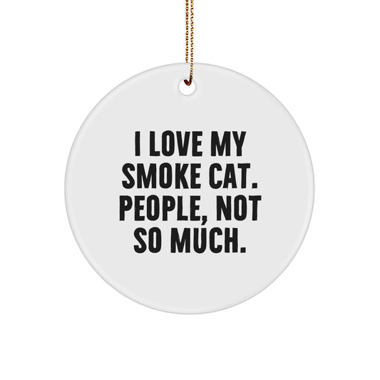 Funny Smoke Cat Circle Ornament Gifts from Friends for Christmas, Handmade Smoke Cat Gift, Smoke Cat Ornament, 'I Love My Smoke Cat. People, Not So Much.' - Image 1