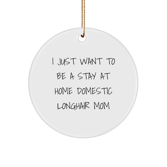 Funny Domestic Longhair Cat Gifts for Mom, Circle Ornament with 'I Just Want To Be A Stay At Home Domestic Longhair Mom' Quote, Perfect Christmas Unique Gifts from Women to Family - Image 1