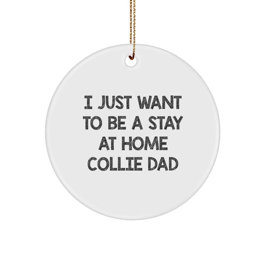 Funny Collie Dog Christmas Unique Gifts from Dad to Collie Dog Lover, Men, Women, or Friends - 'I Just Want To Be A Stay At Home Collie Dad' Circle Ornament - Image 1