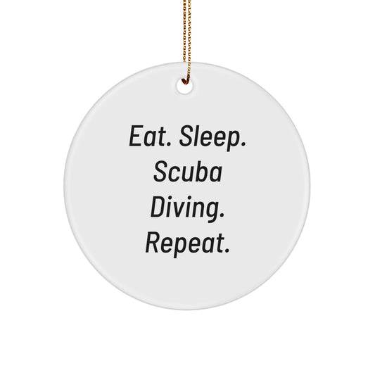 Scuba Diving Gifts from Family - Funny Scuba Diving Circle Ornament, Eat. Sleep. Scuba Diving. Repeat. - Image 1