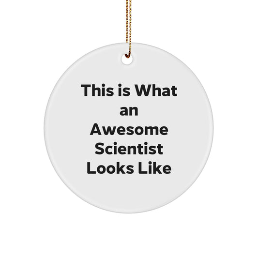 Funny Scientist Gifts for Men, Women, Friends, Coworkers, Family - 'This Is What An Awesome Scientist Looks Like' Circle Ornament - Image 1