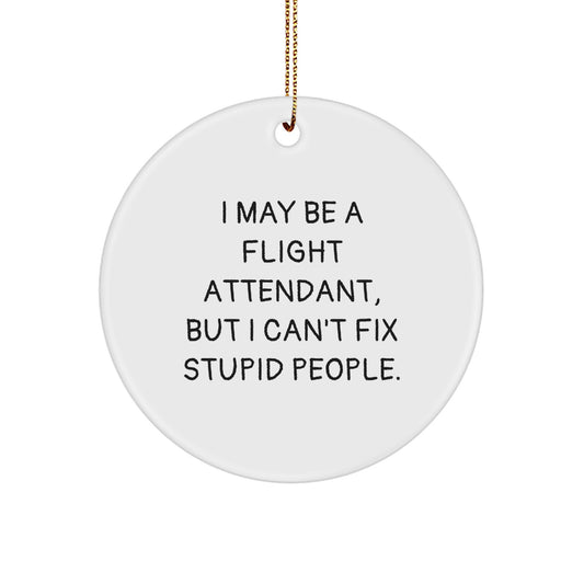 Funny Flight Attendant Gifts from Friends for Men Christmas Unique Circle Ornament I May Be A Flight Attendant But I Cant Fix Stupid People - Image 1