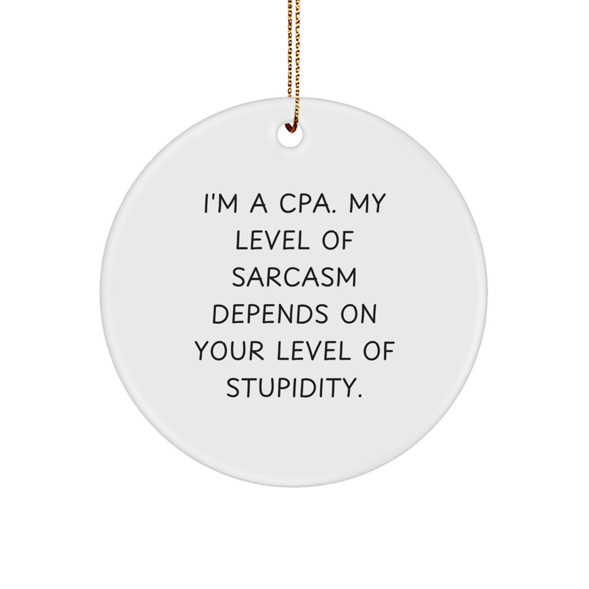 Funny CPA Gifts from Friends and Family Christmas Circle Ornament, Sarcasm Level Gifts for Men and Women, 'I'm A Cpa. My Level Of Sarcasm Depends On Your Level Of Stupidity.' - Image 1