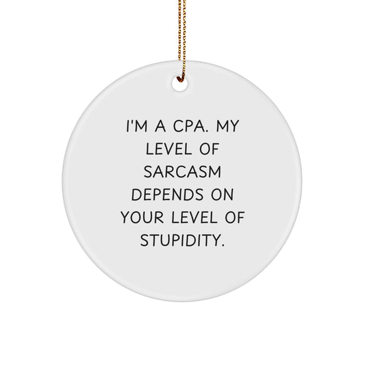 Funny CPA Gifts from Friends and Family Christmas Circle Ornament, Sarcasm Level Gifts for Men and Women, 'I'm A Cpa. My Level Of Sarcasm Depends On Your Level Of Stupidity.' - Image 1