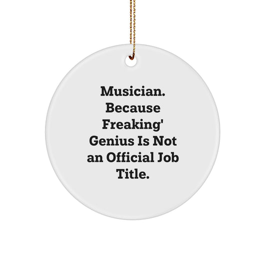 Unique Musician Christmas Unique Gifts from Friends, Funny Circle Ornament for Musician Men, White Musician Decoration with Gold Cord - Image 1