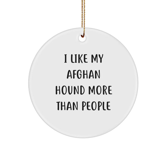 Funny Afghan Hound Dog Gifts from Family, Circle Ornament for Christmas, I Like My Afghan Hound More Than People Quote, Gifts for Afghan Hound Dog Lovers, White Circle Ornament - Image 1