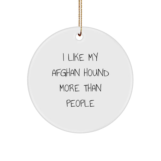 Funny Afghan Hound Dog Lover Gifts from Friends for Christmas, Circle Ornament with I 'Like My Afghan Hound More Than People' Quote, Unique Christmas Unique Gifts for Men, Women, Family, Coworkers - Image 1