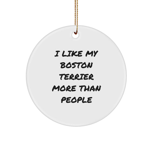 Funny Boston Terrier Dog Lover Gifts from Friends for Christmas Unique Circle Ornaments - Image 1