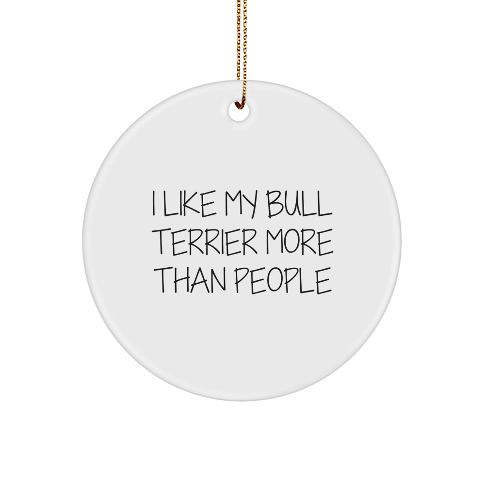 Funny Bull Terrier Dog Gifts - 'I Like My Bull Terrier More Than People' Circle Ornament for Family, Friends, or Coworkers, Christmas Unique Presents - Image 1