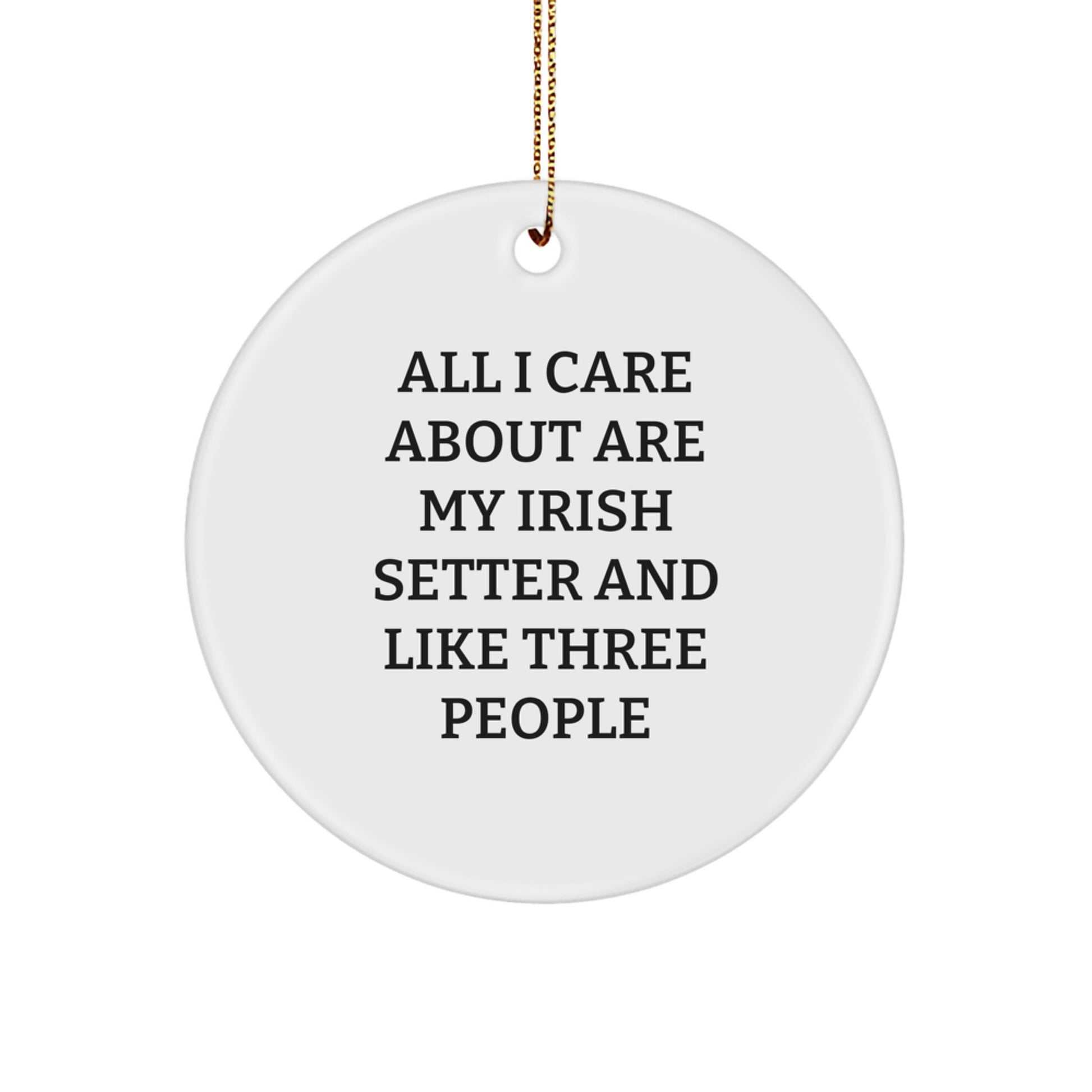 Funny Irish Setter Dog Gifts from Friends for Christmas - 'All I Care About Are My Irish Setter And Like Three People' Circle Ornament - Image 1