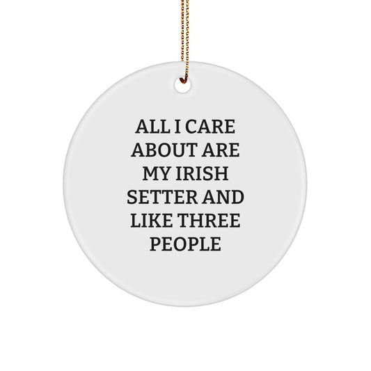 Funny Irish Setter Dog Gifts from Friends for Christmas - 'All I Care About Are My Irish Setter And Like Three People' Circle Ornament - Image 1