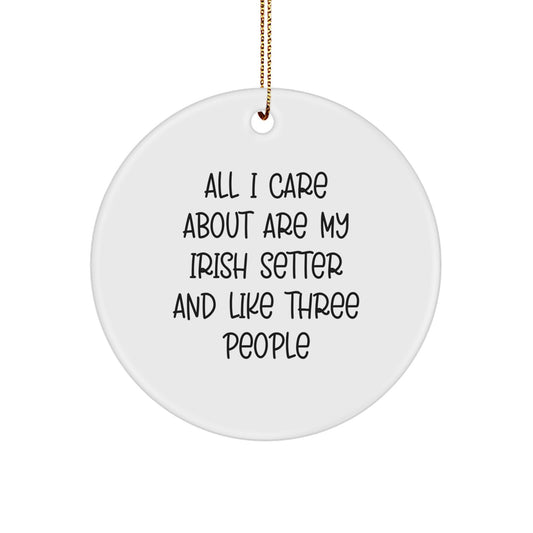 Irish Setter Dog Lover Gifts from Friends and Family - 'All I Care About Are My Irish Setter And Like Three People' Circle Ornament for Christmas - Image 1