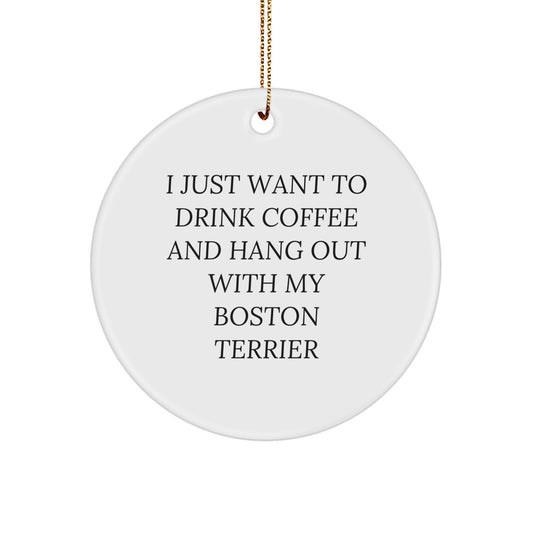 Funny Boston Terrier Dog Gifts for Men, Women, Friends, Coworkers, Family - Boston Terrier Dog Lover Christmas Unique Gifts, Circle Ornament with Gold Cord - Image 1