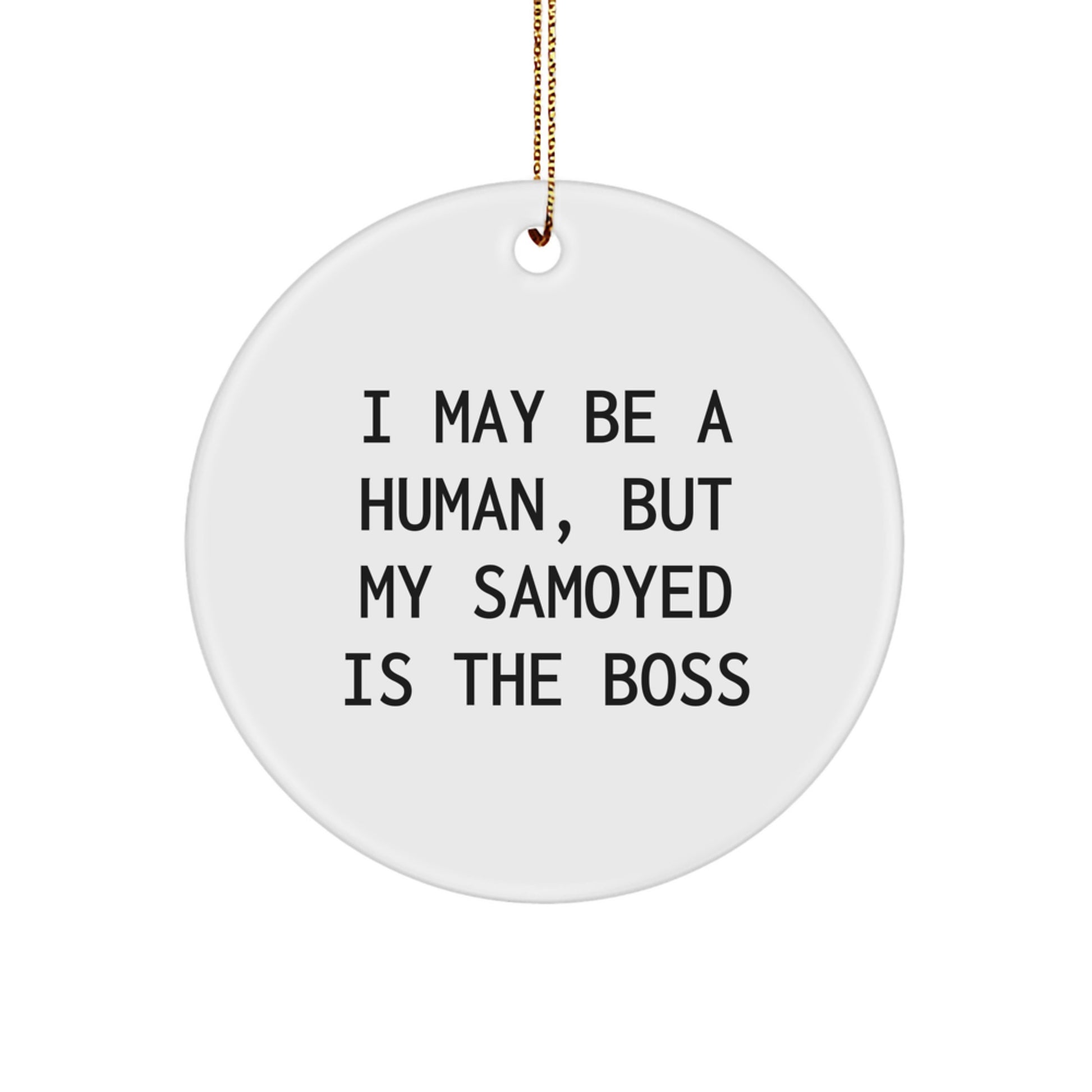 Funny Samoyed Dog Gifts for Men from Friends, Christmas Unique Circle Ornament I May Be Human But My Samoyed Is The Boss - Image 1