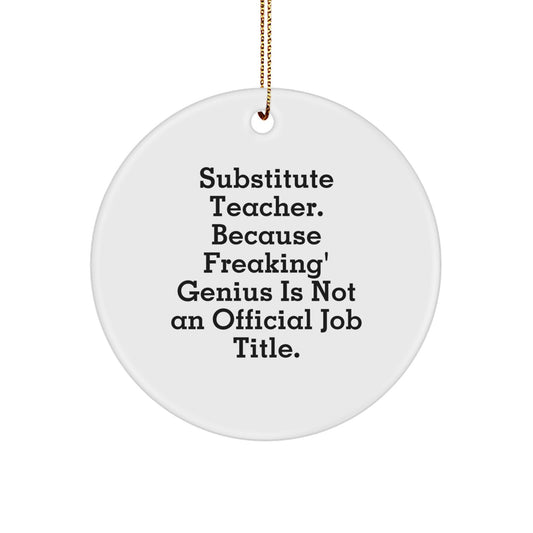Funny Substitute Teacher Gifts for Her, Cute Circle Ornament Quote - Because Freaking genius Is Not An Official Job Title, Gifts from Friends to Family at Christmas - Image 1