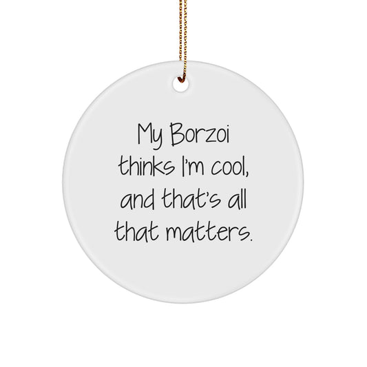 Funny Borzoi Dog Gifts for Men and Women, Circle Ornament for Christmas Unique Presents from Family, Friends, Coworkers - Image 1