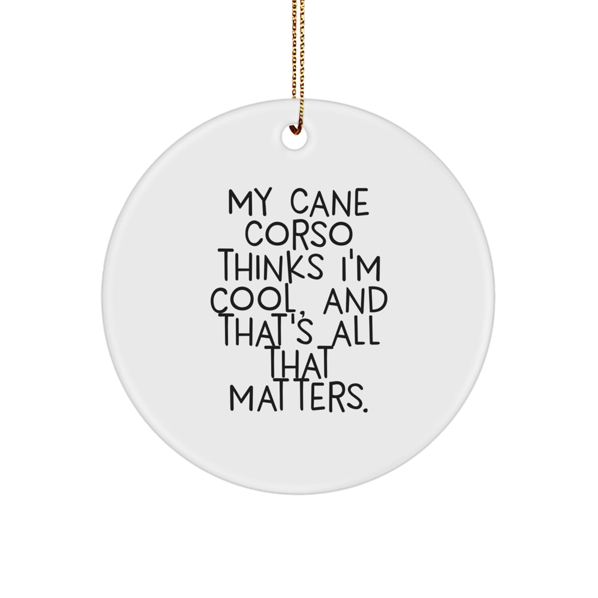 Funny Cane Corso Dog Gifts from Men to Friends, Christmas Unique Circle Ornaments, 'My Cane Corso Thinks I'm Cool, And That's All That Matters', - Image 1