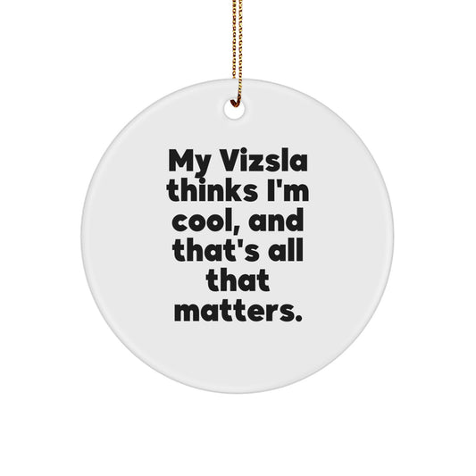 Funny Vizsla Dog Circle Ornament Gifts from Men to Women Friends Family - My Vizsla Thinks I'm Cool, Christmas Unique Gifts for Family, Friends, Coworkers - Image 1