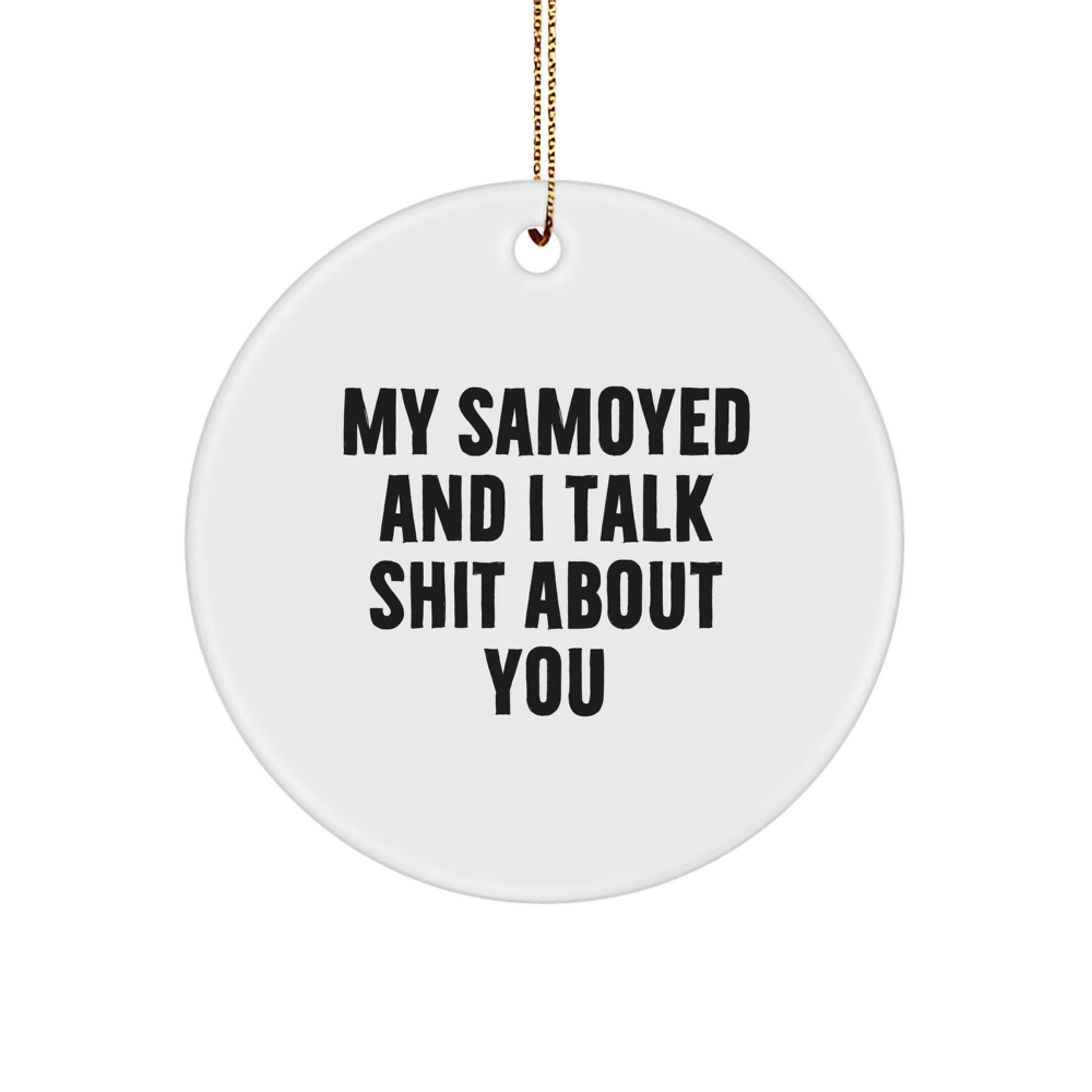 Funny Samoyed Dog Lover Gifts from Friends for Christmas Unique Circle Ornament 'My Samoyed And I Talk Shit About You' Decorations - Image 1