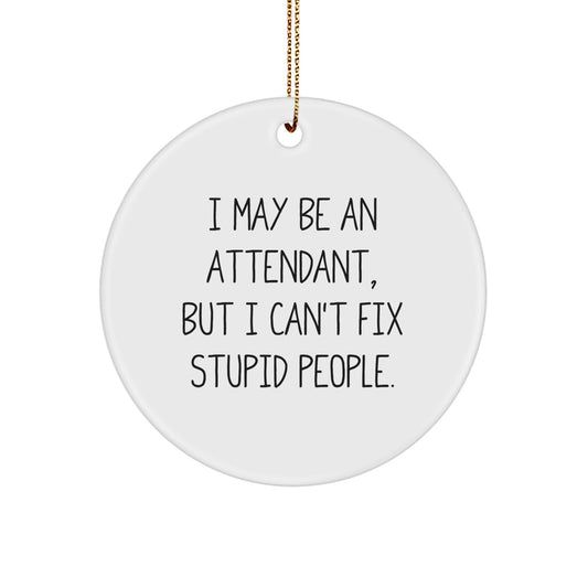 Funny Attendant Gifts from Friends - 'I May Be An Attendant, But I Can't Fix Stupid People.' Circle Ornament for Attendant on Christmas - Image 1