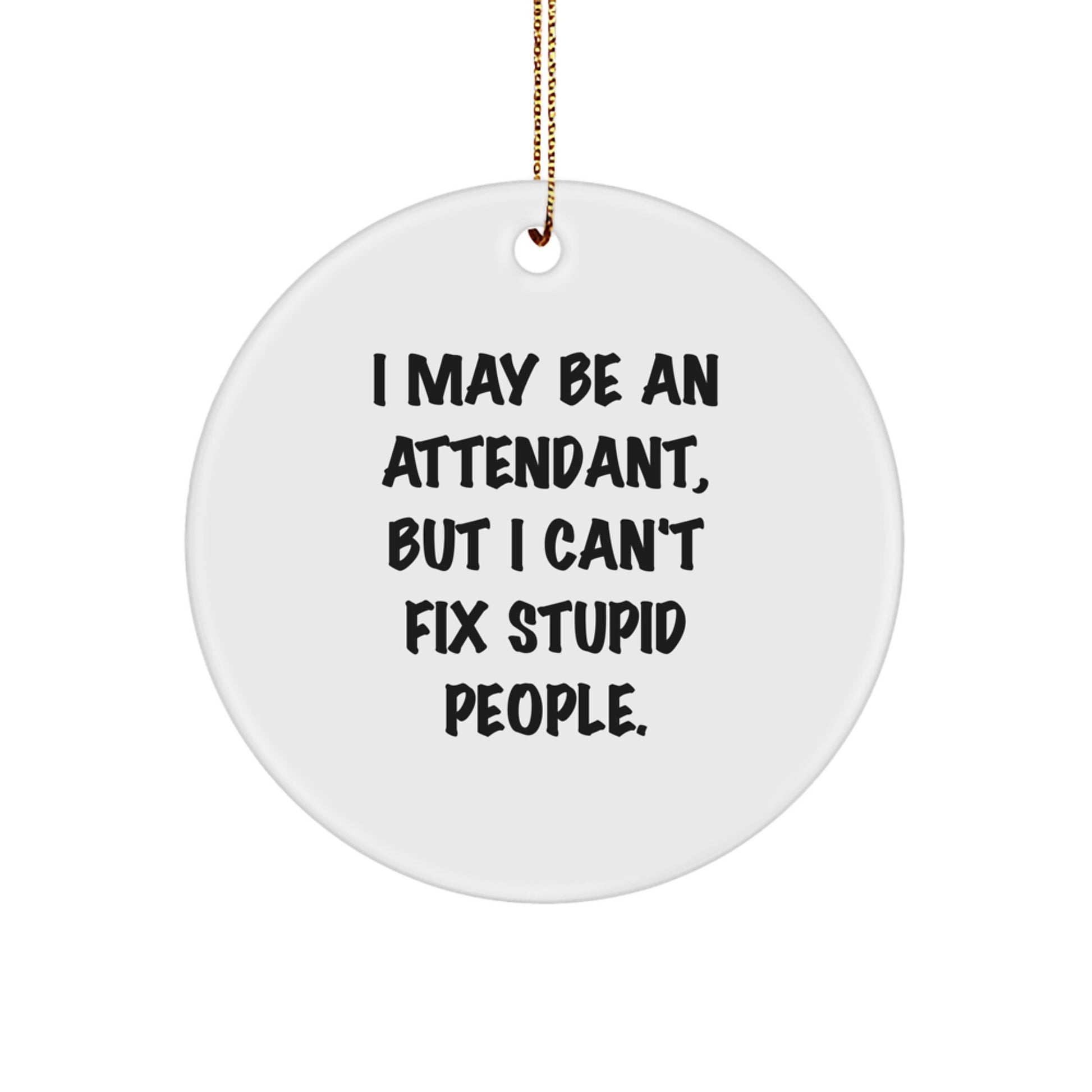 Funny Attendant Gifts for Men from Friends - I May Be An Attendant, But I Can't Fix Stupid People. Christmas Circle Ornament for Coworkers - Image 1