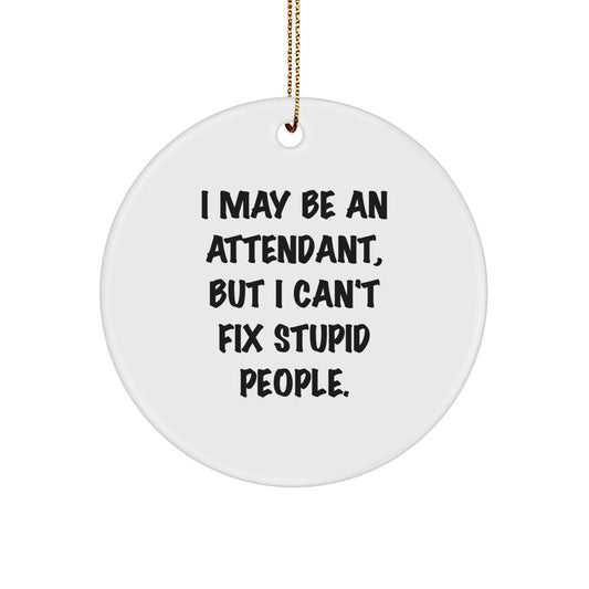 Funny Attendant Gifts for Men from Friends - I May Be An Attendant, But I Can't Fix Stupid People. Christmas Circle Ornament for Coworkers - Image 1