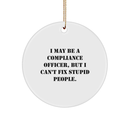 Funny Compliance Officer Gifts from Friends for Men, 'I May Be A Compliance Officer But I Can't Fix Stupid People' Christmas Unique Circle Ornament - Image 1