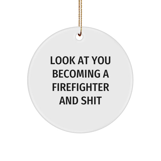 Funny Firefighter Christmas Circle Ornament Gifts from Friends and Family - Image 1