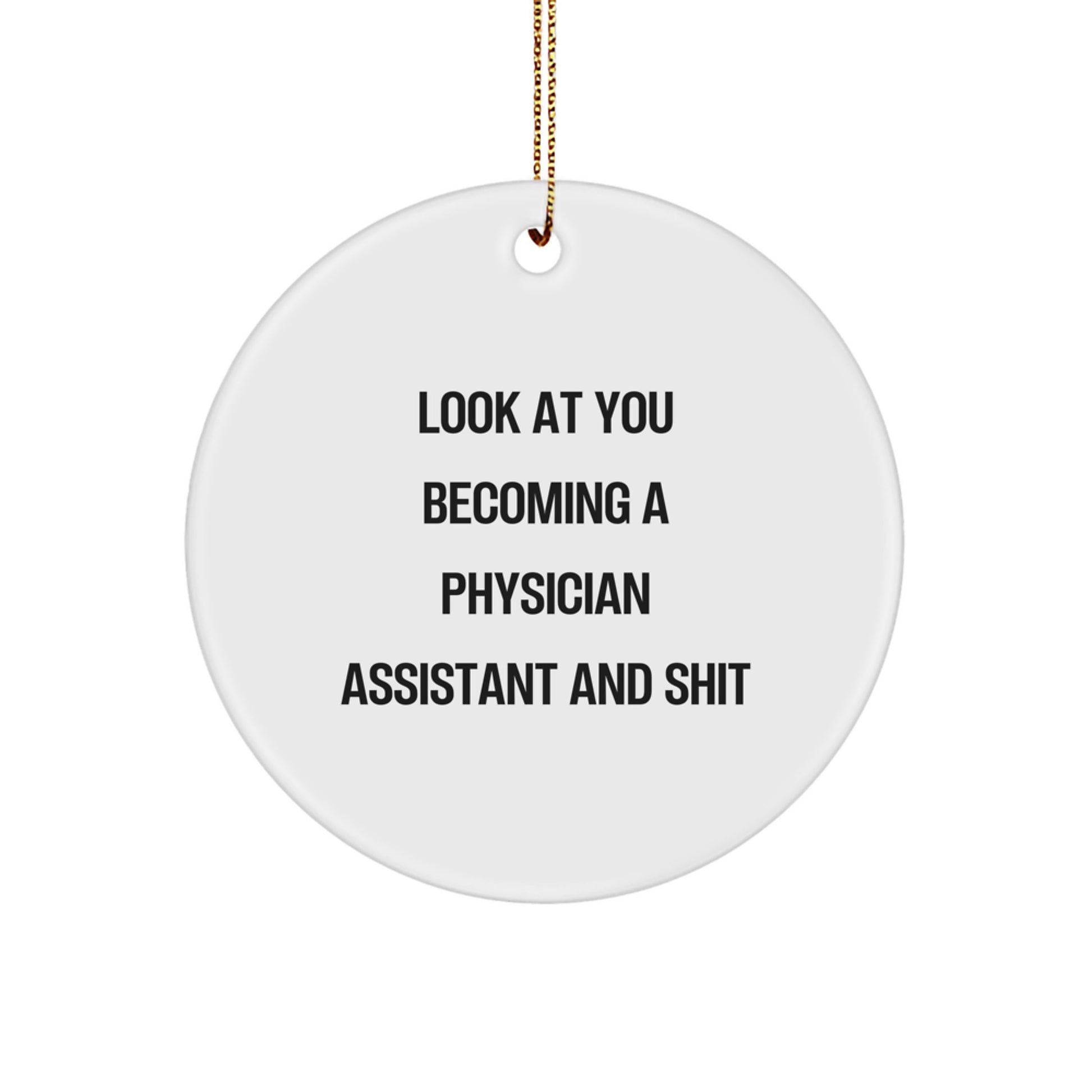 Funny Physician Assistant Gifts, Look At You Becoming A Physician Assistant And 'Shit' Christmas Circle Ornament, Gifts from Friends to Physician Assistant - Image 1