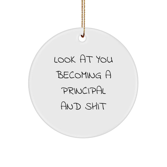 Funny Principal Gifts for Men from Friends - Christmas Circle Ornament Look At You Becoming A Principal And Shit - Image 1