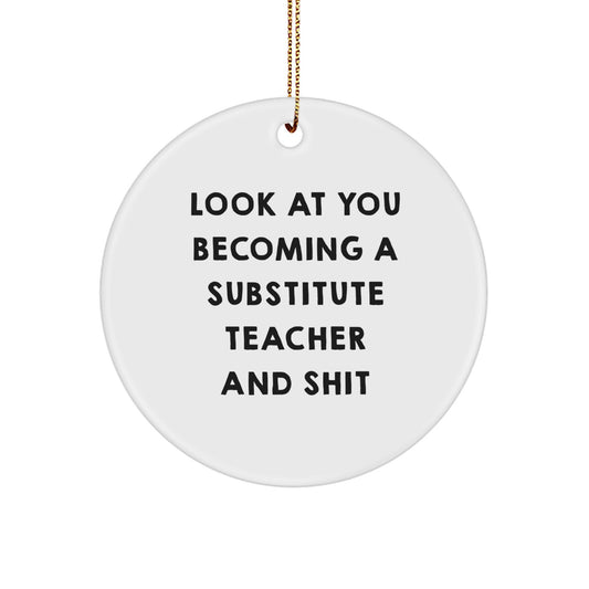 Funny Substitute Teacher Gifts for Men Circle Ornament with 'Look At You Becoming A Substitute Teacher And Shit' - Christmas Unique Gifts from Friends - Image 1