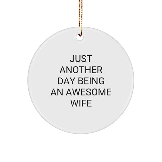 Funny Wife Gifts from Men for Christmas Unique Circle Ornaments, Inspirational 'Just Another Day Being An Awesome Wife' - Image 1