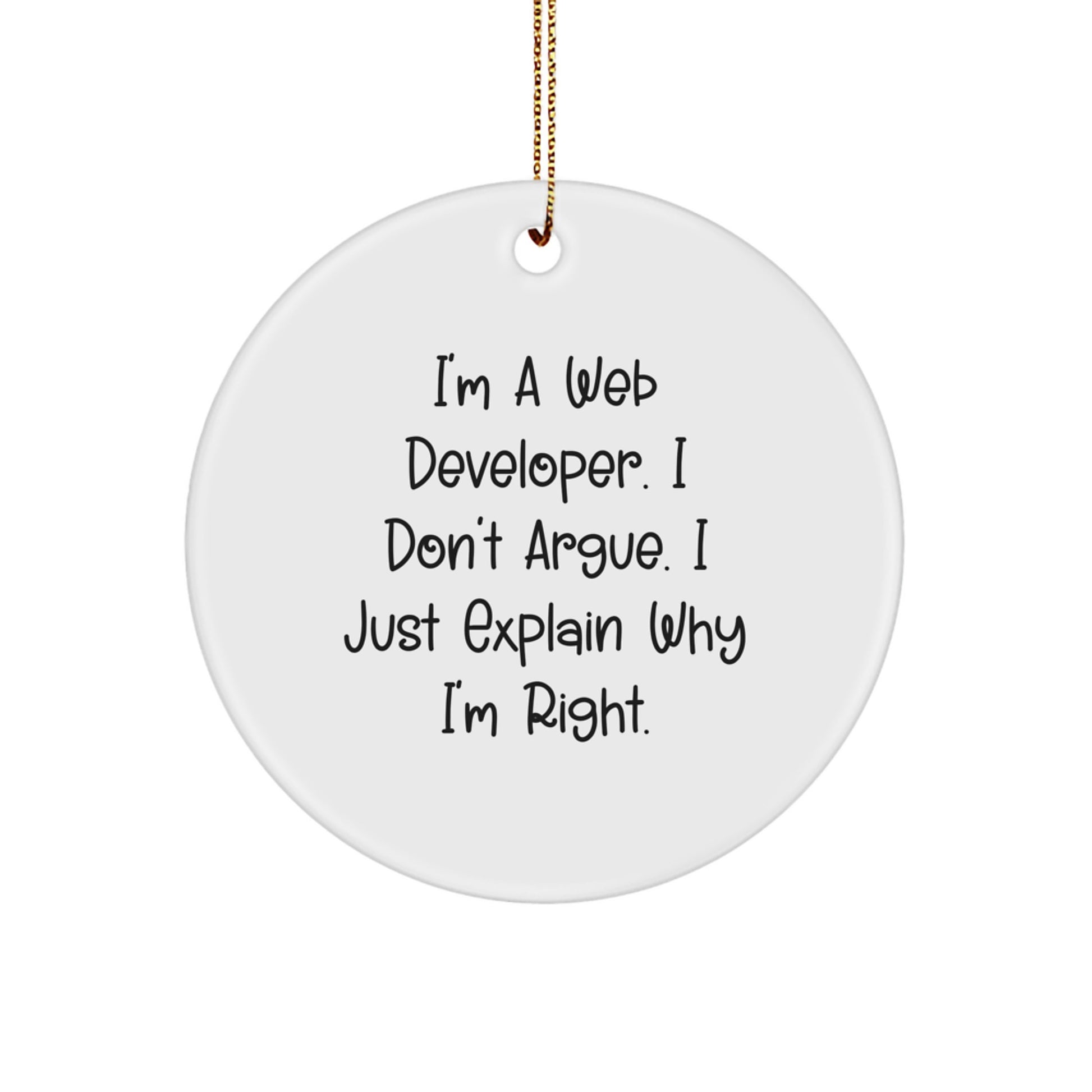 Funny Web Developer Circle Ornament, Gifts from Friends, for Men, Unique Christmas Unique Gifts, I'm A Web Developer. I Don't Argue. I Just Explain Why I'm Right. - Image 1