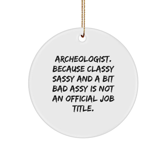 Funny Archeologist Gifts for Men, Unique Circle Ornament, 'Archeologist. Because Classy Sassy And A Bit Fearlessy Is Not An Official Job Title.' Christmas Decorations - Image 1