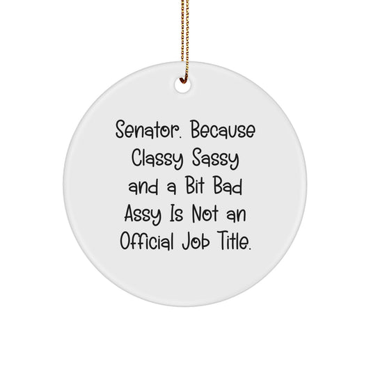 Funny Senator Gifts Circle Ornament, Unique Christmas Decorations for Senator Friends and Family, Classy Sassy and a Bit Fearlessy Is Not Official - Image 1