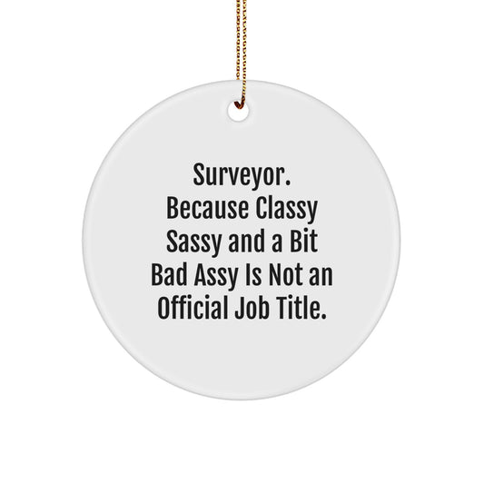 Funny Surveyor Gifts for Men Friends - Surveyor Christmas Unique Gifts from Family - Circle Ornament, 'Surveyor. Because Classy Sassy And A Bit Fearlessy Is Not An Official Job Title.' - Image 1