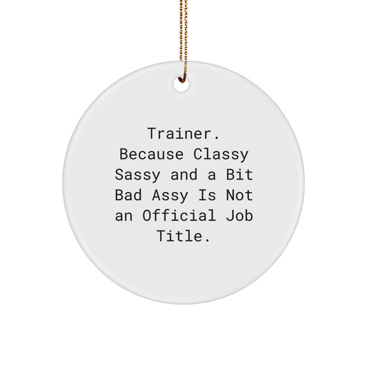 Funny Trainer Gifts from Family - Trainer Circle Ornament, 'Trainer. Because Classy Sassy And A Bit Fearlessy Is Not An Official Job Title.' - Christmas Unique - Image 1