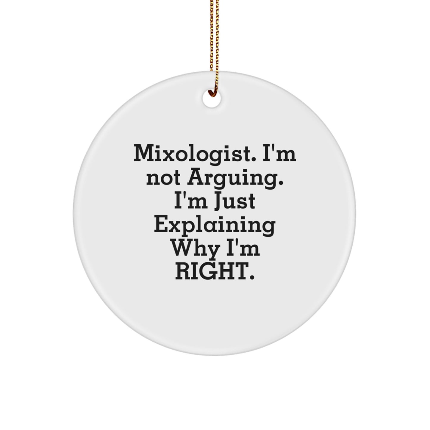 Funny Mixologist Gifts from Friends for Him - Circle Ornament, 'Mixologist, I'm Not Arguing... - Cute Christmas Unique Gifts - Image 1