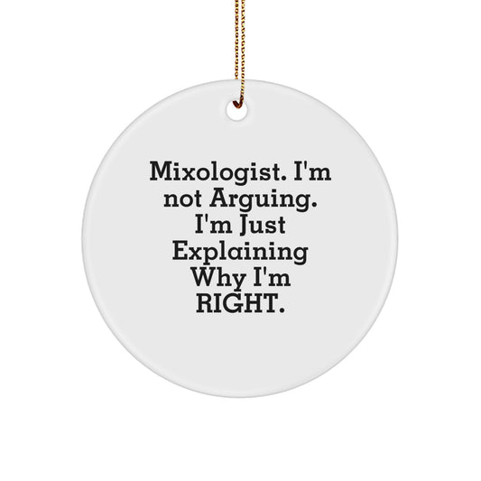 Funny Mixologist Gifts from Friends for Him - Circle Ornament, 'Mixologist, I'm Not Arguing... - Cute Christmas Unique Gifts - Image 1