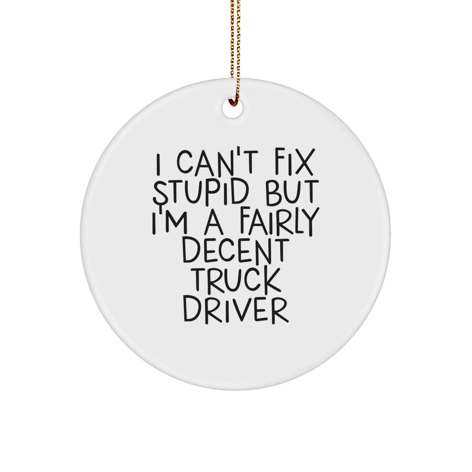 Truck Driver Gifts for Men, Funny Circle Ornament with I 'Can't Fix Stupid' Quote, Unique Christmas Decorations for Friends, Coworkers, Family - Image 1