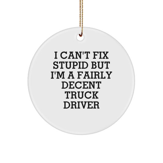 Funny Truck Driver Circle Ornament, Gifts from Family, Friends, or Coworkers for Truck Driver Men, I Can't Fix Stupid But I'm A Fairly Decent Truck Driver, Unique Christmas Unique Gifts - Image 1