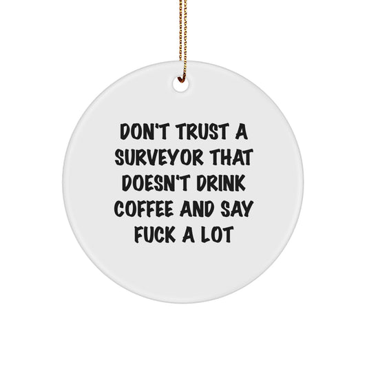 Funny Surveyor Gifts, Christmas Unique Gifts from Friends for Surveyor, 'Don't Trust A Surveyor That Doesn't Drink Coffee And Say F--k A Lot' Circle Ornament - Image 1