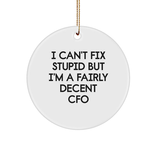 Funny CFO Gifts for Men, Women, Friends, and Family - I 'Can't Fix Stupid' CFO Christmas Ornament with Gold Cord - Image 1