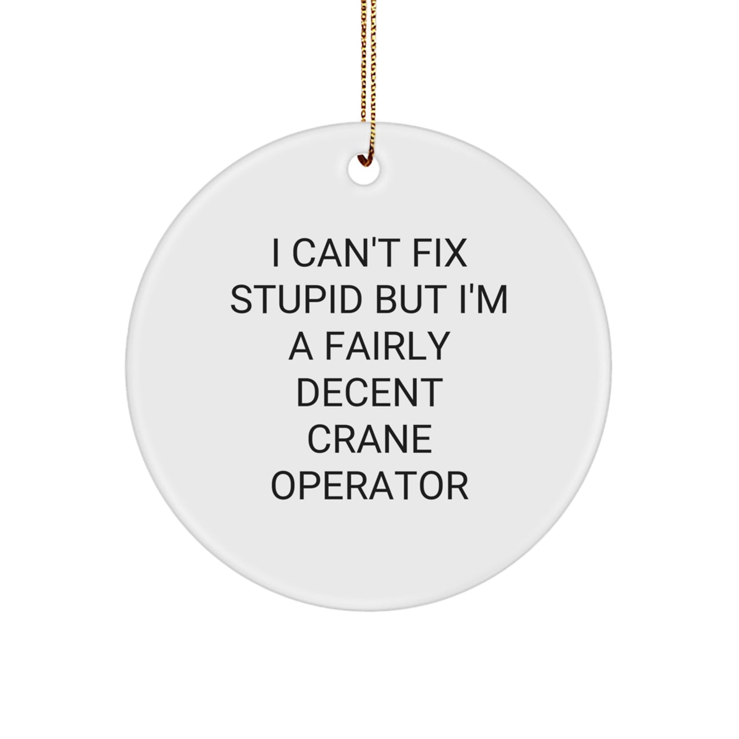 Funny Crane Operator Gifts for Men - 'I Can't Fix Stupid' Circle Ornament, Christmas Decorations from Friends - Image 1