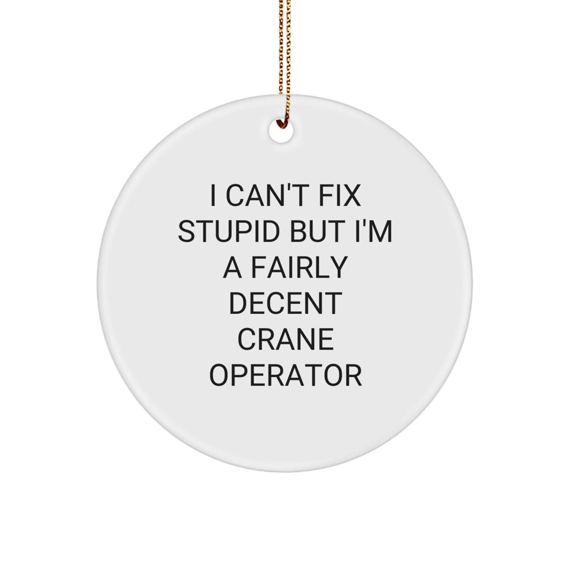 Funny Crane Operator Gifts for Men - 'I Can't Fix Stupid' Circle Ornament, Christmas Decorations from Friends - Image 1