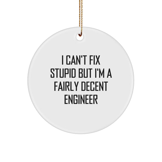 Funny Engineer Gifts, Circle Ornaments with I Can't Fix Stupid But I'm A Decent Engineer Quote, Christmas Unique Presents for Engineer Friends, Family - Image 1