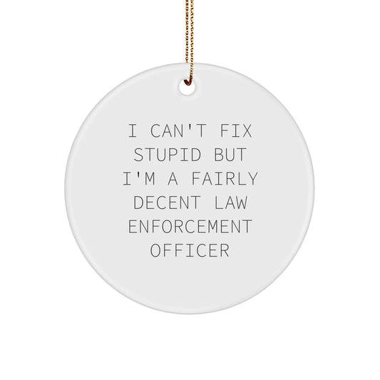 Funny Law Enforcement Officer Gifts from Men to Law Enforcement Officer Friends - 'I Can't Fix Stupid' Circle Ornament for Christmas Unique Gifts - Image 1