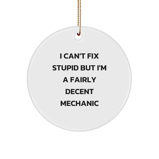 Funny Mechanic Gifts for Men, 'I Can't Fix Stupid' Circle Ornament, Christmas Unique Gifts from Friends to Family - Image 1