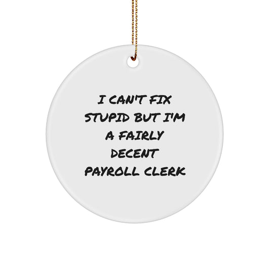 Funny Payroll Clerk Gifts, Christmas Unique Gifts for Payroll Clerk, Circle Ornament 'I Can't Fix Stupid' - Image 1
